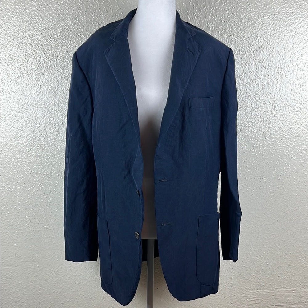 PAUL STUART/ Classic Navy Blazer for Men/ 52% SLIK 48% LINEN